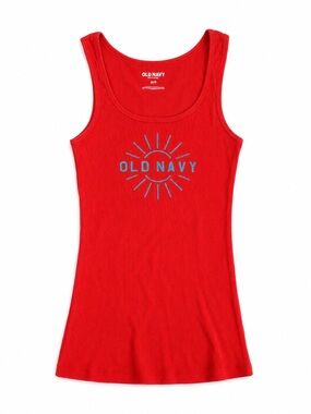 Old Navy 2013 Red Ribbed Logo Tank Top | Y2K Graphic  | Size Smal